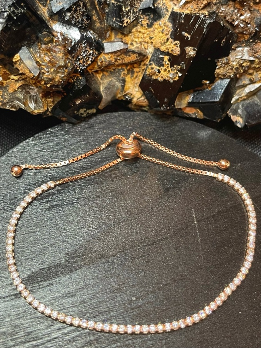 🌑Rose Gold Plated 925 Sterling Silver Cubic Zirconia Adjustable Tennis Bracelet🌑